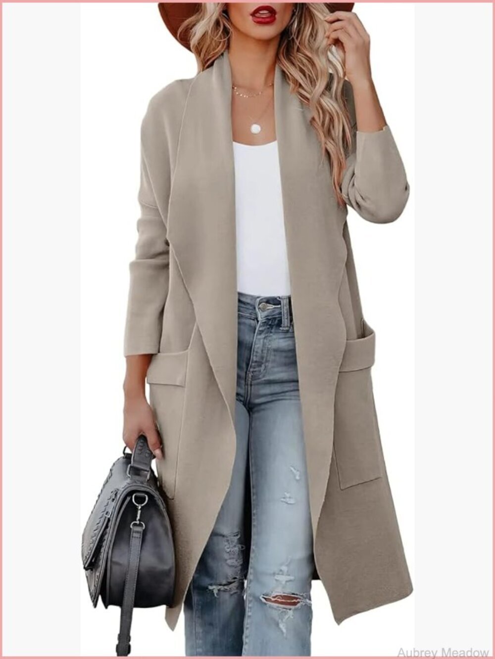 Open Front Knit Cardigan with Pockets Long Draped Jacket